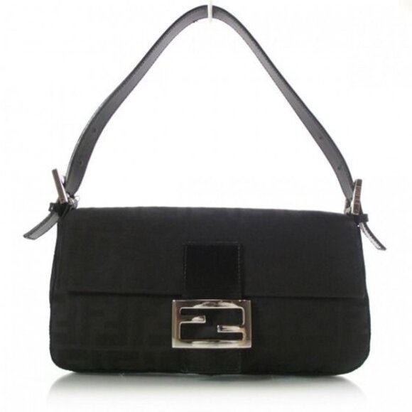 Authentic FENDI Mamma Zucca Bucket Baguette Shoulder Flap Bag Black Purse Tote - Picture 1 of 15